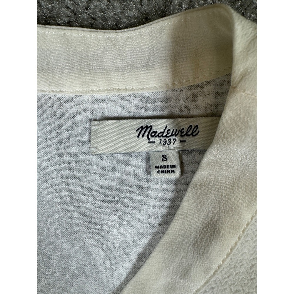 Madewell White Button Back Short Sleeve Blouse Crepe Silk Trim Size S - Picture 3 of 6